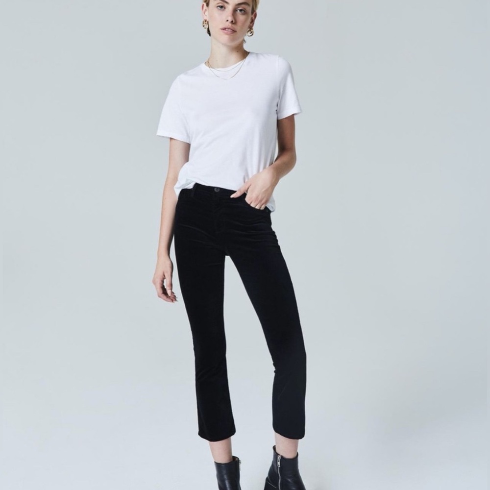 Ag Adriano Goldschmied The Jodi High-Rise Slim Flare Crop In Super Black velvet